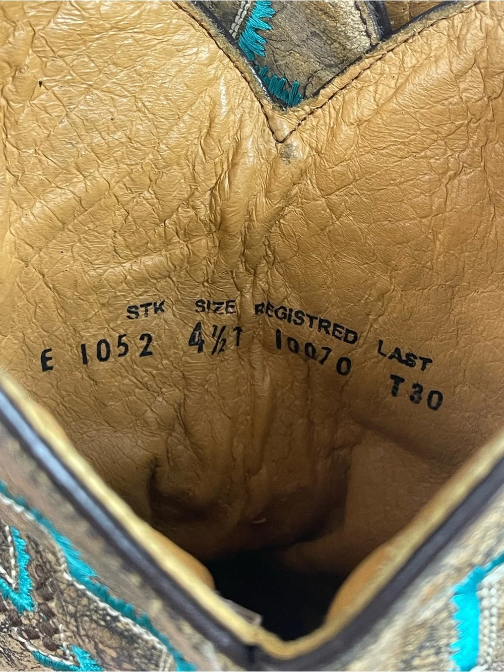Corral Teens Cowboy Boots Girls Size 3 Tan Turquoise Embroidered Western